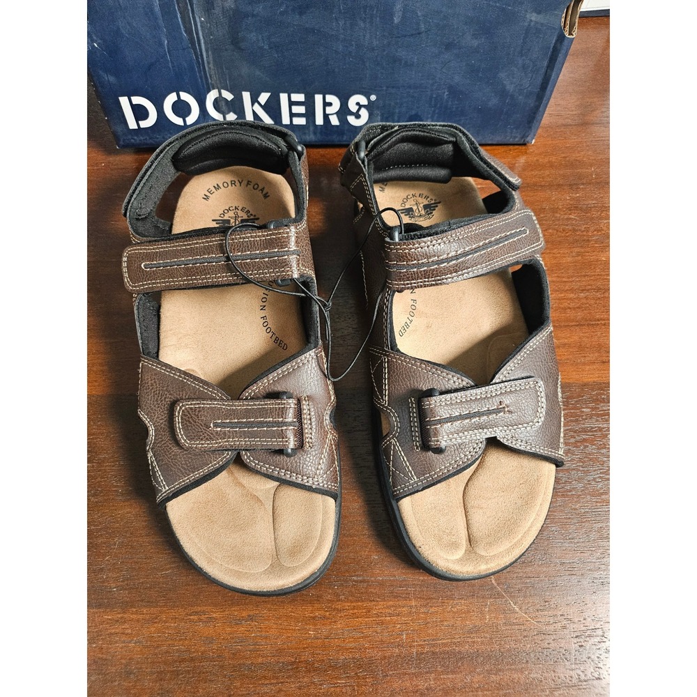 Dockers Edwin Sandals Mens 10M Brown New Memory Foam Strappy Fisherman